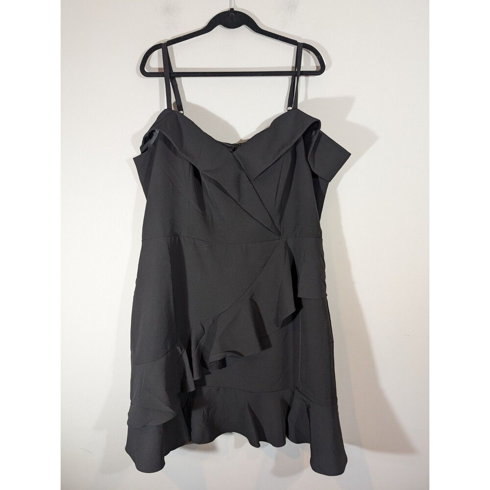 City Chic Women Black Sleeveless Ruffle Party Dress XL Cocktail Club Luxe Sexy